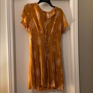 Mustard Floral Front Corset Mini Dress